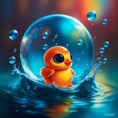 waterart, water,depth of field,[bubble] <lora:waterart:1>, cute cute cute creature, an illustration by esao andrews, cyril rolando and goro fujita, deviantart, fantasy art, storybook illustration, oil on canvas