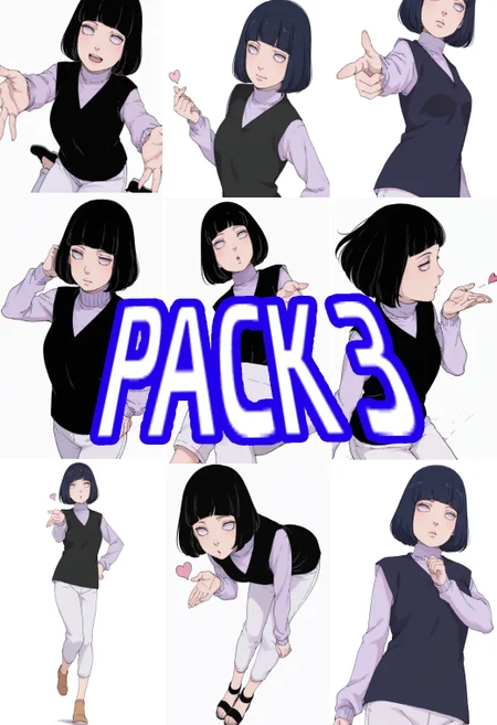 anime screencap, anime coloring,  <lora:DX888HinataBM:1> hyuuga hinata, black hair,  bob cut,  (short bangs:1.2), byakugan eyes, , turtleneck sweater, purple sweater, black vest, capri pants, white pants BREAK simple background, white background, BREAK    1girl, blowing kiss, standing, upper body,