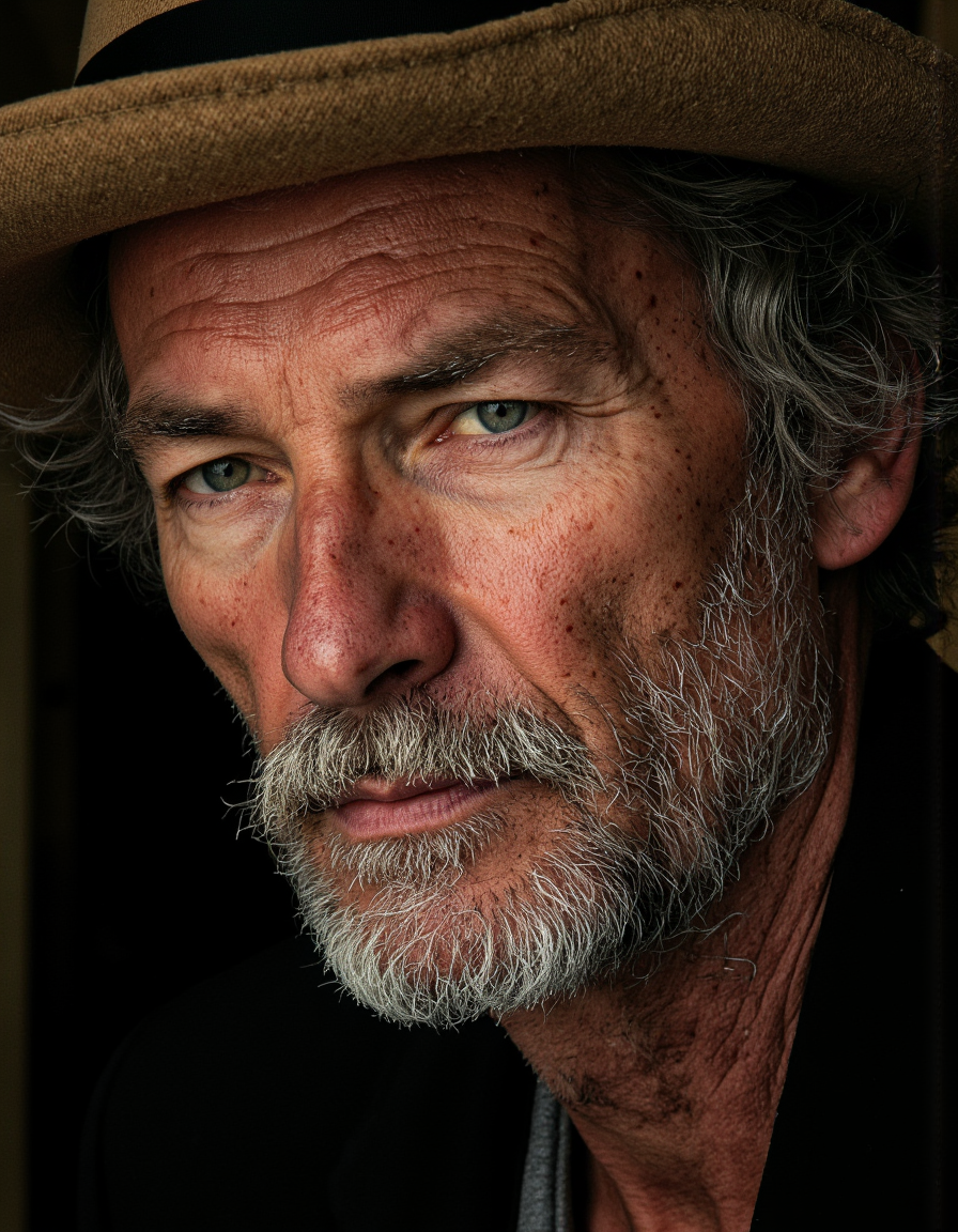 a beautiful photo of an old man, angle view, light and shadow play, art by David Fincher