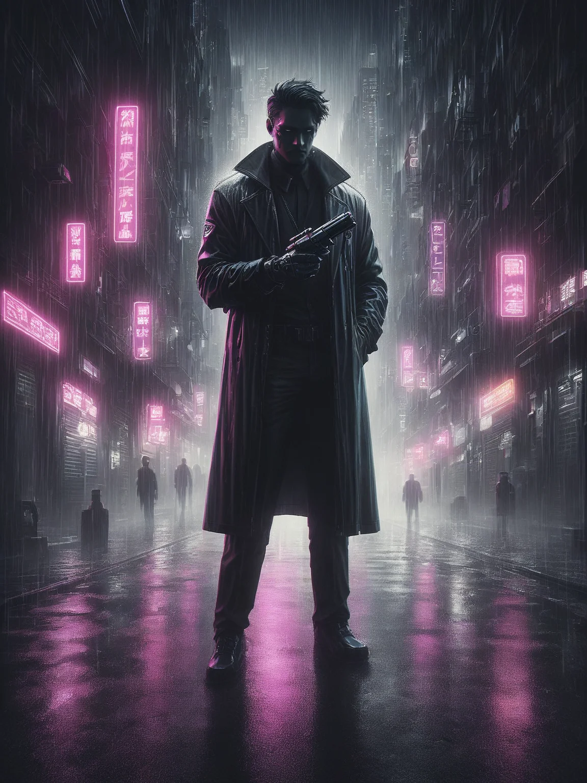 score_9, score_8_up, score_7_up, source_anime, man holding gun, cyberpunk, rain, 1940, noir <lora:Neon_Noir_Pony:0.8>