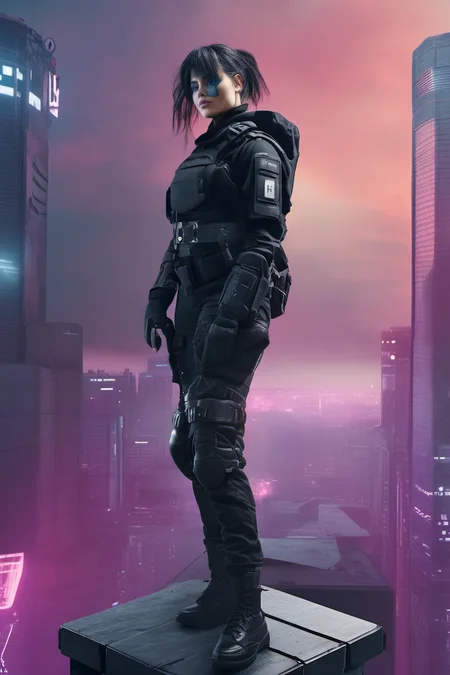 <lora:swat gear_xl:1> a woman wearing swat gear, standing on top of a building, cyberpunk <lora:cyberpunk_xl-000004:1>