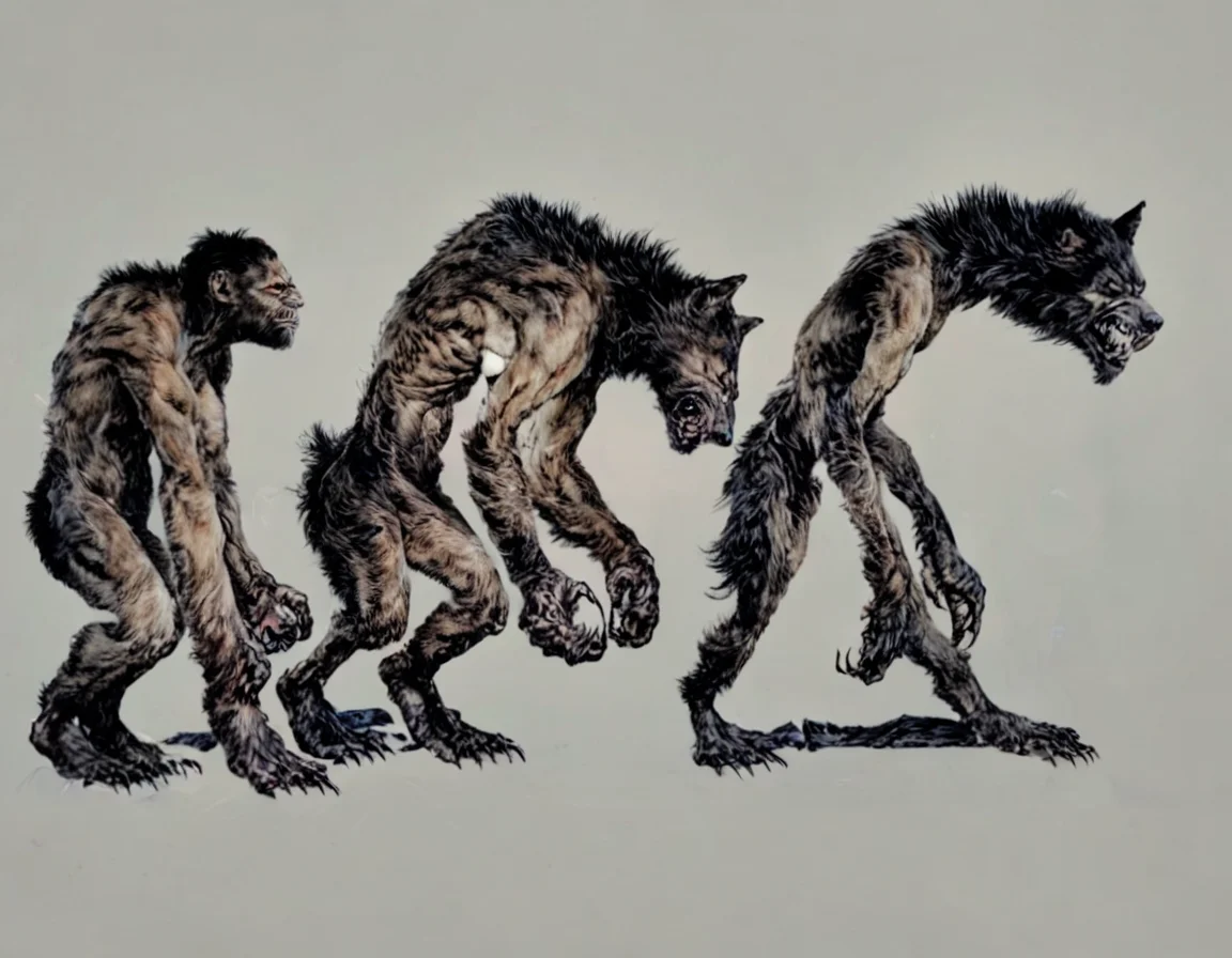 Realistic, score_9, score_8_up, score_7_up, , on a flat white background, a werewolf turning into a man , darwintheory. anime style <lora:evolutionPonyXL:1> , darwintheory, animal evolving, man evolving, 5 stage evolution