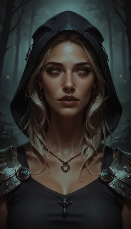 (score_9, score_8_up:1.1), score_7_up, rating_safe, 1girl, a gorgeous high elf mage, altmer, (alien yellow skin), (alien golden skin), tall and feminine, large breasts, very large magical yellow eyes, long yellow golden hair, supermodel look with pronounced sharp cheekbones and narrow sharp long chin. (fantasy battlemage armor). Wearing a large hood pulled over head. In magical forest. Dynamic and playful pose, <lora:EdobESO_XL_v1.0:0.95>, high elf, skyrim altmer, <lora:1dkXLP:0.25>, concept art, realistic, dark night, low light, deep strong shadows, <lora:add-detail-xl:0.3> <lora:RELSM_v1:0.4>, <lora:SDXLHighDetail_v5:0.3> Painstaking Attention To Details, <lora:Model_2:0.25> Beuty, <lora:Concept Art DarkSide Style LoRA_Pony XL v6:0.8>, dark theme