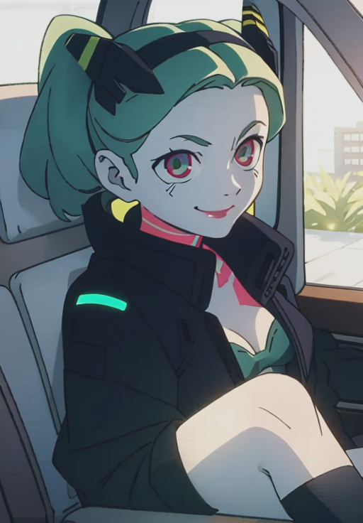 <lora:cyberpunk_edgerunners:0.6>, Rebecca, smirk, seductive