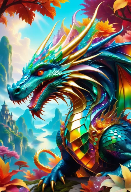 a dragon made out of multicoloured Jed-Auquartz , full of details, 8k wallpaper