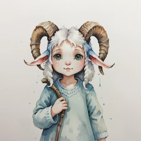 adorable cute sheep girl, ram horns, abstract watercolor, csw, <lora:CSW-Style-2-000017:0.7> (screengrab from the matrix)