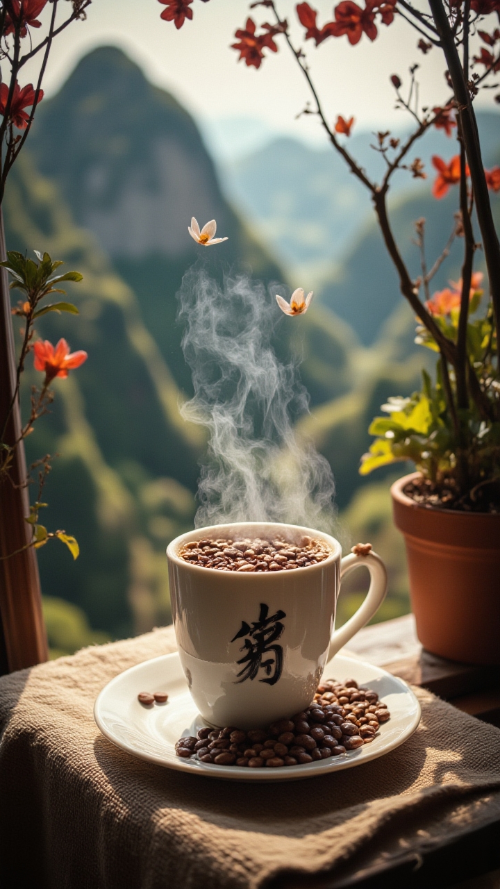 beautiful "I have measured out my life with coffee spoons.", Taiwanese background, harmonious, humanist approach, Spiritual landscapes, Amaranth and white, beauty, funny, alluring, detailmaximizer, midjourneyv6.1