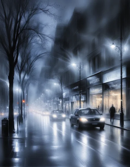 novuschroma style city street scene at night in wispy vapor <lora:102_novuschroma_1:1>