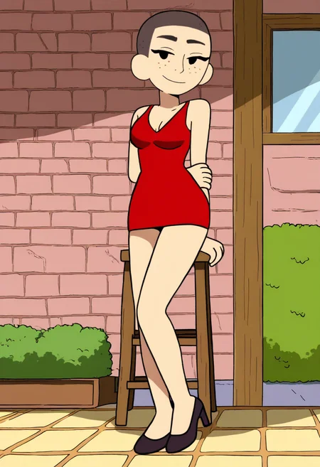 masterpiece, best quality, absurdes, 1girl, solo, rating_explicit, full body,
source_cartoon,
<lora:Kat (Craig of the Creek) (Illust):0.8> Kat_CotC, black eyes, freckles, very short hair, smile, black eyes,
beautiful, cute, minidress, high heels, outdoors, smug, mature female, medium breasts,
<lora:Detailer_NoobAI_Incrs_v1:0.4> detailed,