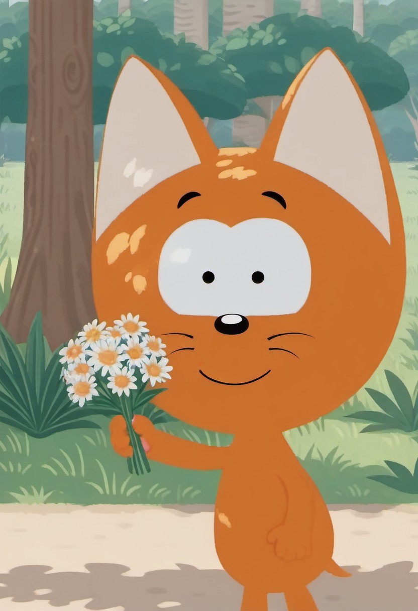 score_9, score_8_up, score_7_up
day time, natural light, detailed sun rays, summer, daytime, highly detailed background, park, break
cat anthro, male cat, ornage fur, BREAK
holding flowers, wide smile, looking at viewer