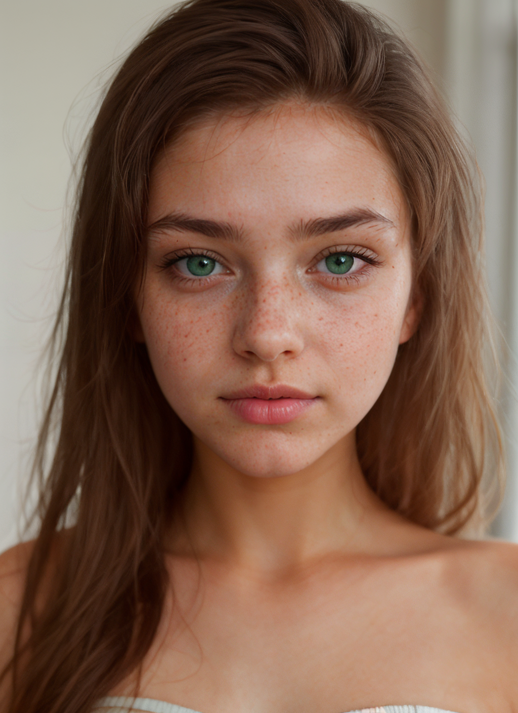 closeup portraits of girl, soft and dreamy portraits, beautiful, realism,  mc-sara, green eyes, brown hair, <lora:MC-SR-10:0.65>