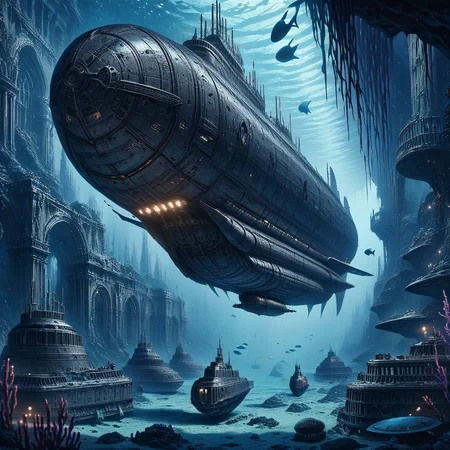 masterpiece,high resolution,detailed,
gothicstyle, no humans, scenery, science fiction, ruins, underwater, spacecraft,submarine
, <lora:Ghotic_haunted_world:0.8>