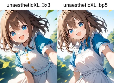 1girl,,, :d, ahoge, blue eyes, blue shirt, blush, braid, brown hair, dress, frills, hair between eyes, looking at viewer, open mouth, shirt, short sleeves, smile, solo, white dress