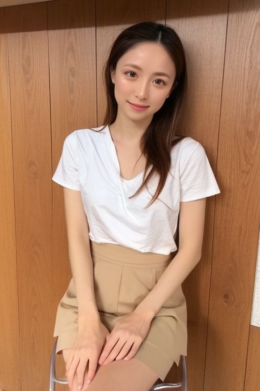 , A small breasts light brown hair asian Woman, photo realistic  , fair skin, small breasts, flat chest skirt , panties, detailed eyes,
young nipples,small areolas, seductive position, fFaceDetail , ((Pointed Toe Flats)) , Close up