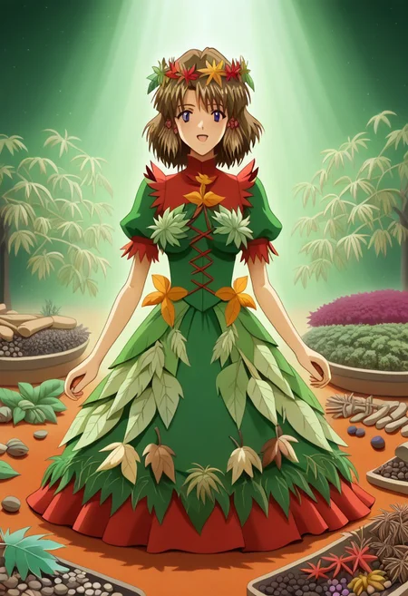 masterpiece,best quality,amazing quality, mature, clean lines, subtle lighting, bold outlines, cel shading, very aesthetic, absurdres, newest, Herbs_Morf, dynamic pose,
Kaya,
(leaf hair, herbs dress, leaf crown:1.3), (Herbs_Morf:1.5), leaoutmb, leaf,