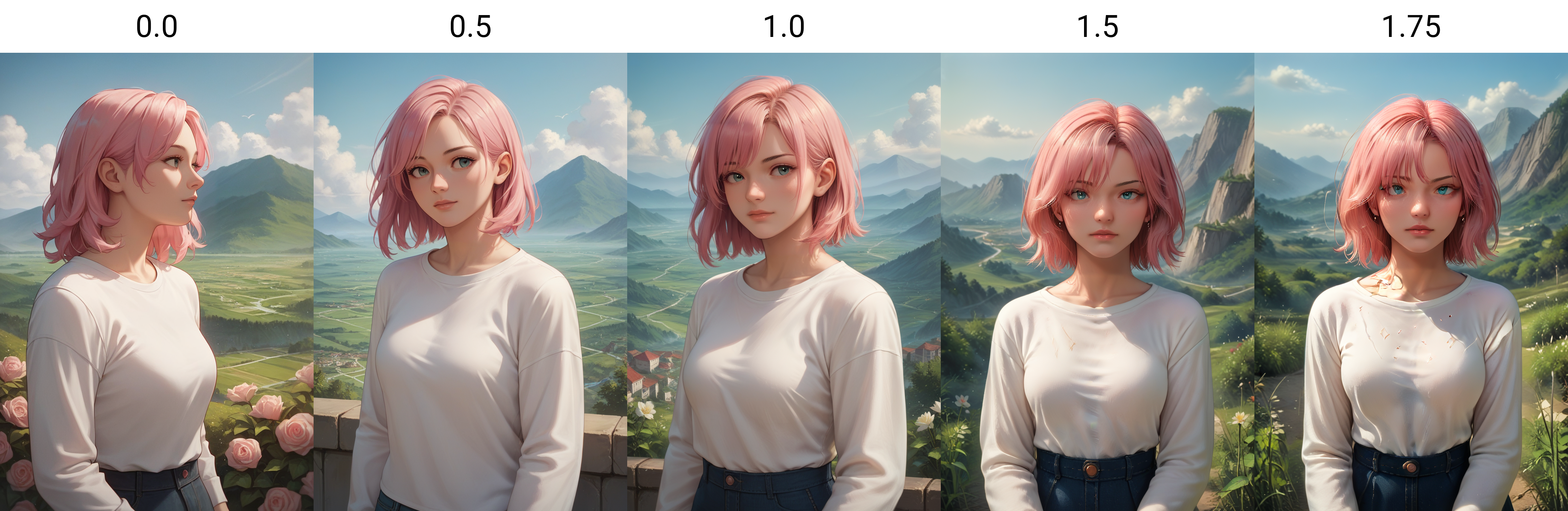 score_9, score_8_up, score_7_up, score_6_up, source_anime, masterpiece, 
masterpiece, best quality, beautiful detailed
1girl, pink hair, medium hair, long sleeves, solo, landscape, outdoors, rule of thirds, upper body, casual clothes, white shirt
<lora:realistic_pony:0.0>