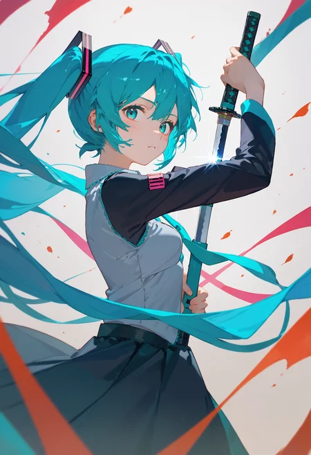 score_9, score_8_up, score_7_up, 1girl, holding sword unsheathing, hatsune miku, from side, looking at viewer
<lora:unsheathing_2_final:1>