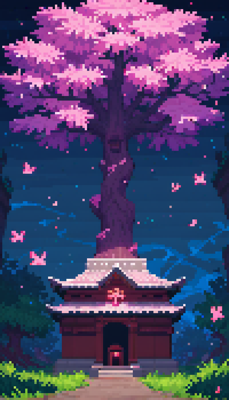 score_9, score_8_up, score_7_up, PDXL,  <lora:TestV1:1>, pixel art, hyperlight, hyper light drifter, floating islands, cherry trees, temple, glowing runes, dead giant creature, night, night sky