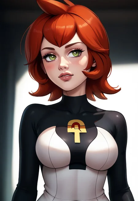 score_9, score_8_up, score_7_up, score_6_up, PRSNL_3_1, uncensored, pupils black dots, lips,
upper body, best quality, masterpiece, 4k, realistic, warm light,
mars \(pokemon\), bodysuit