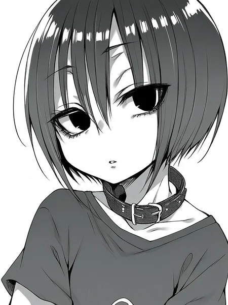 score_9, score_8_up, score_7_up,
1girl, monochrome, kurose kana, short hair, black hair, black eyes, flat chest,
face, close-up, expressionless, parted lips, looking at viewer, t-shirt, white background, collar,
