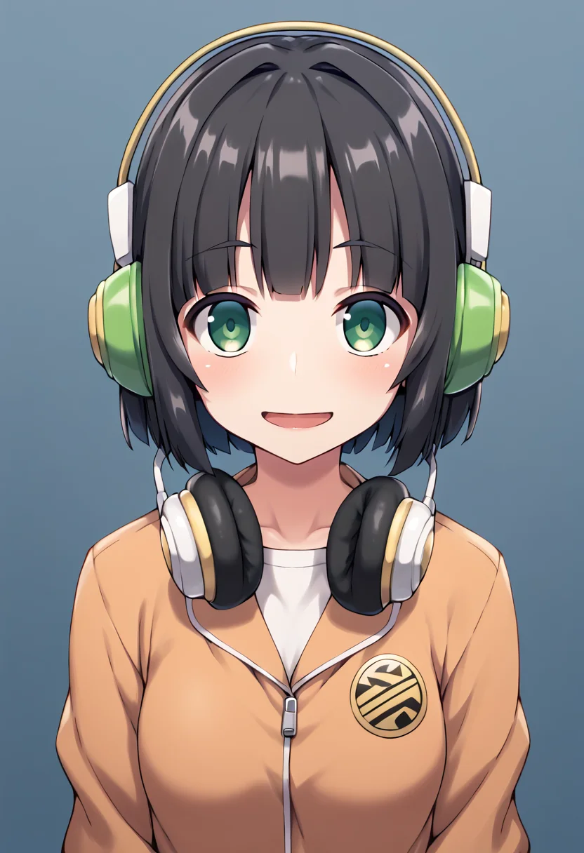 score_9, score_8_up, score_7_up, score_6_up, score_5_up, score_4_up, source_anime,
BREAK,
1girl, solo, looking at viewer, simple background, front view, standing,
<lora:kyoumachi_seika_pony_v1:1> kyoumachi seika, green eyes, short hair, black hair, headphones,
<lora:smirk_concept_ponyXL_v3:2>
