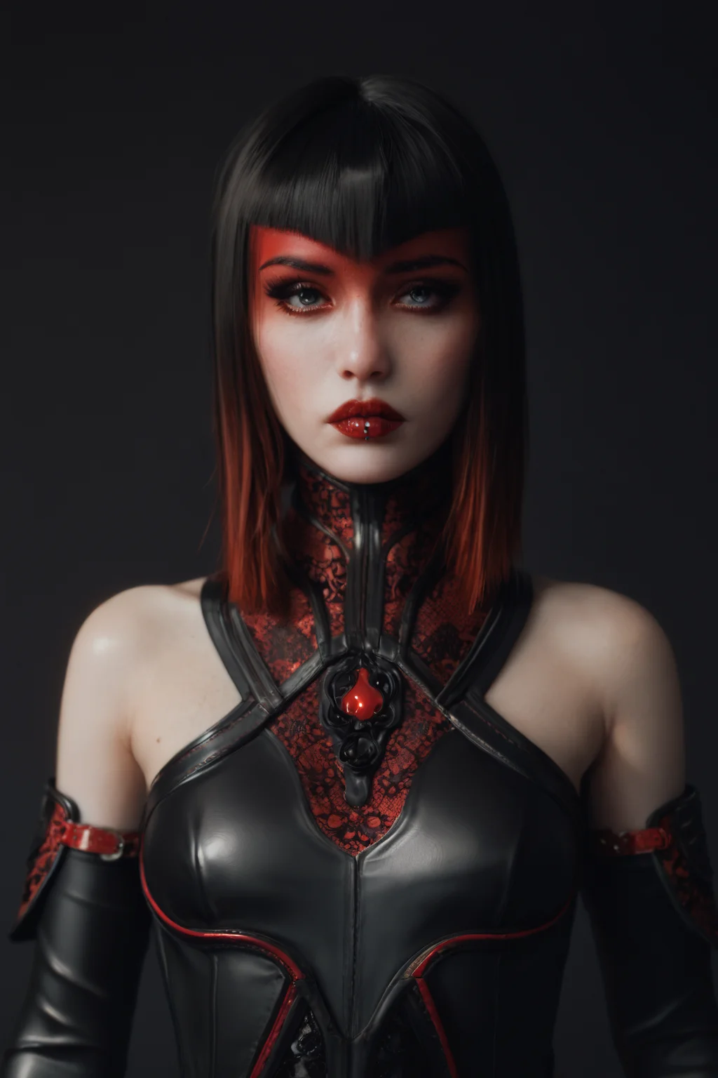 ((Glamour Shot)),((Glamour Portrait)),(score_9, score_8_up:1.1),score_7_up,
<lora:Countess_-_Paragon_-_PONY_-_Deal_project_nsfwsfw:0.9>1girl, Count3ss Parag0n, Short black bob hairstyle, long bob cut, straightened, neat hair, red-tinted highlights on the hair ends, Subtle jewelry, elegant dark accessories, lower lip piercing.
Very dark sharp background.
delicate hand, sparkling rings, long manicured nails, slender fingers, glossy nails, soft light reflections, silk glove, shimmering bracelet, luxurious fabric, refined skin tone, subtle wrist tattoo, red-tinted nails, velvet surface, elegance, mystery, intricate ring design, pearl bracelet, timeless gesture, deep rich nail color, strand of pearls, visible delicate veins, single elegant ring, soft feminine curves, almond-shaped nails, shimmering skin, luxurious backdrop, vintage wrist bracelet, poised polished nails, subtle skin highlights.
Traditional Silk Qipao
