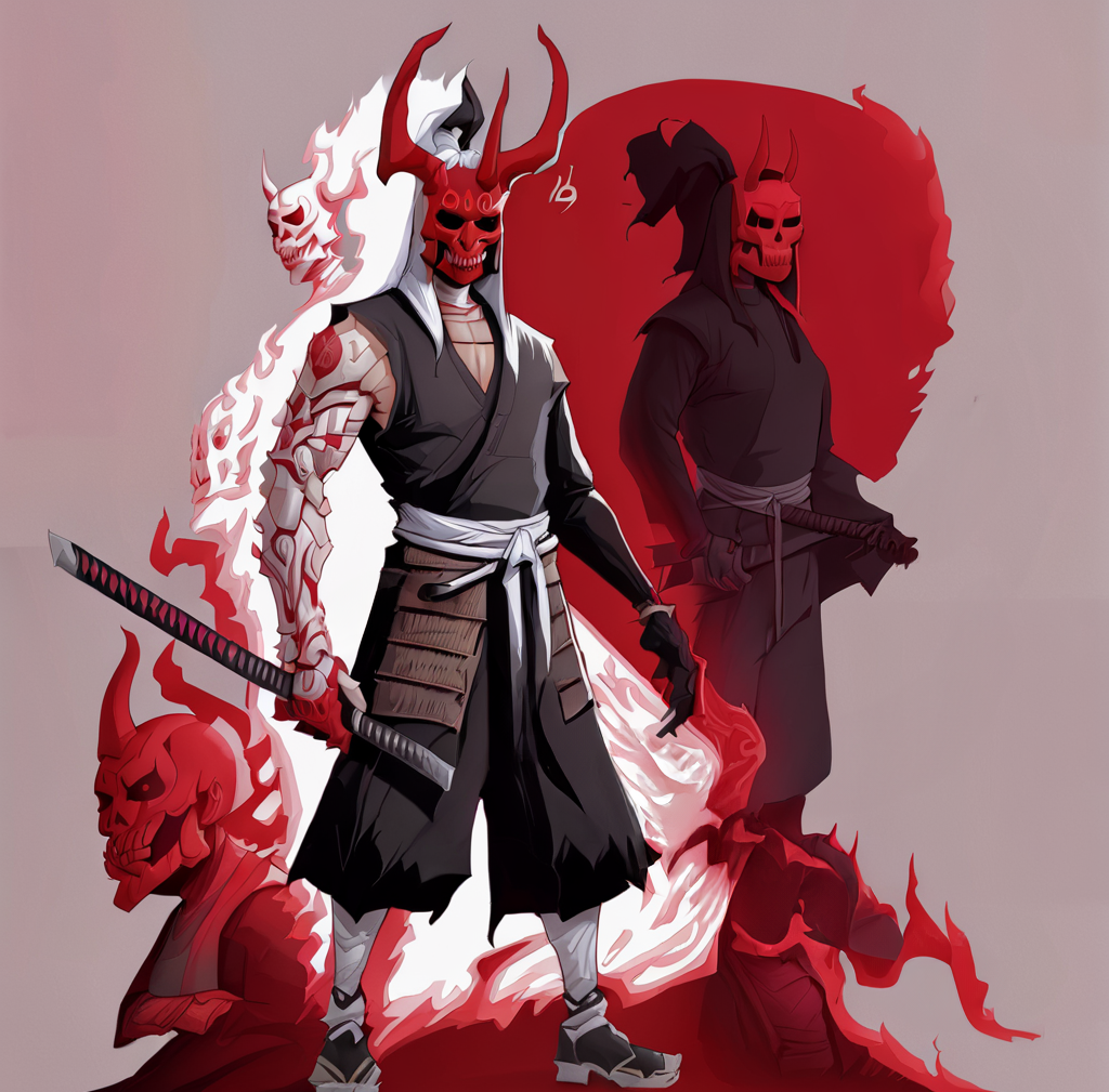 <lora:hu4lu:1>hu4lu samurai with horned mask holding sword grey background
