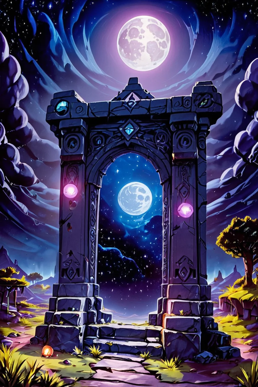 score_9, score_8_up, score_8, ,,, zzNetherPortal, outdoors, sky, no humans, night, traditional media, moon, grass, star (sky), night sky, scenery, full moon, starry sky, rock, space, ruins, no humans, traditional media, star (sky), night sky, starry sky, ,<lora:NetherPortalPDXL_v2:1.0>, ,,, smile, looking at viewer, ,,, embedding:zPDXL, <lora:SDXLFaeTastic2400:0.5>,