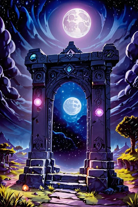 score_9, score_8_up, score_8, ,,, zzNetherPortal, outdoors, sky, no humans, night, traditional media, moon, grass, star (sky), night sky, scenery, full moon, starry sky, rock, space, ruins, no humans, traditional media, star (sky), night sky, starry sky, ,<lora:NetherPortalPDXL_v2:1.0>, ,,, smile, looking at viewer, ,,, embedding:zPDXL, <lora:SDXLFaeTastic2400:0.5>,