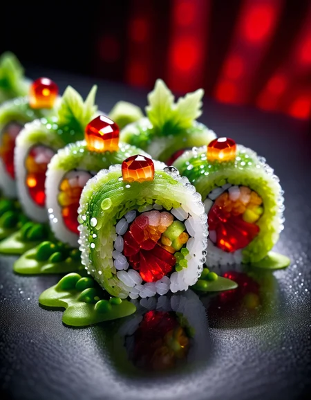 food photography photo of a crystal maki sushi with wasabi, perfect roles, maximum detail, foreground focus, crystalz <lora:crystalz-sdxl-v2:1>