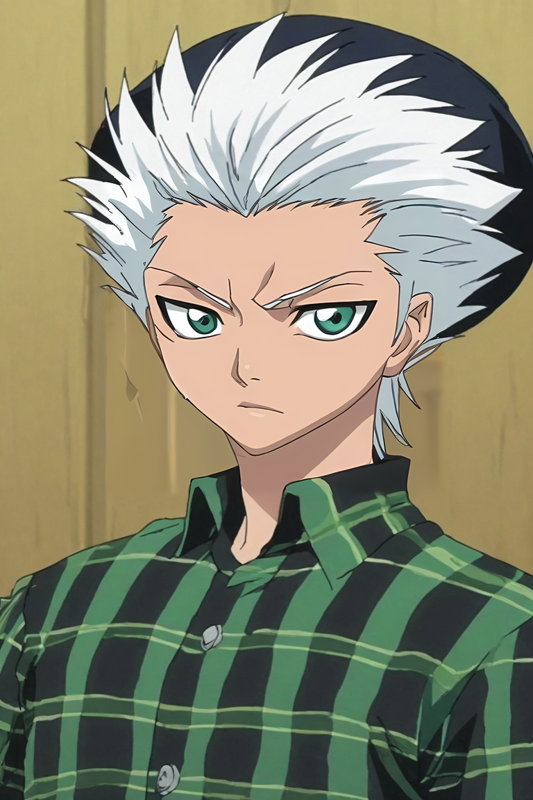 score_9, score_8_up, score_7_up, score_6_up, score_5_up, score_4_up, BREAK source_anime, anime screencap, , official style, looking at viewer, upper body, , 1boy, solo, male focus, <lora:toushirou_hitsugaya_pony:0.9>, toushirou_hitsugaya, white hair, green eyes, spiked hair, , flannel shirt, hat, , , <lora:sdxl_lightning_8step_lora:1>