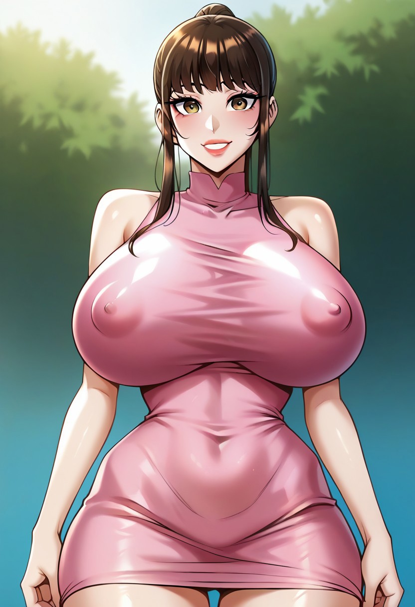 score_9, score_8_up, score_7_up, score_6__up, ryzesalt,
outdoor,afternoon,
Front view,face focus,
choiHyuna, solo, brown hair, bangs, sidelocks,huge breasts,brown eyes, pink dress, short dress,covered nipples,
standing, smiling,