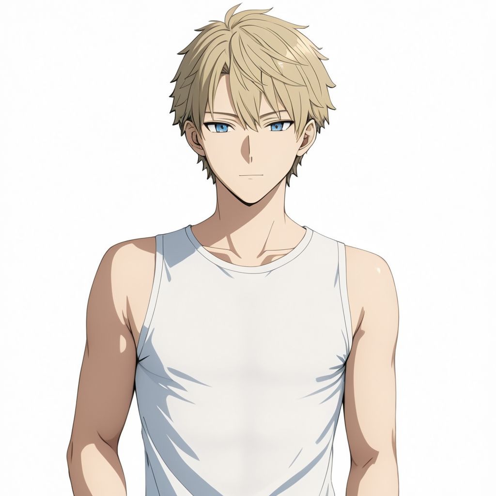 ASCII masterpiece, best quality, full body portrait, loid_forger, 1man, sleeveless undershirt, slim lean body, sexy pose, (blue eyes, perfecteyes), in front of a (plain white background: 1.2), 4k, 8k, intricate detail, soft warm lighting,