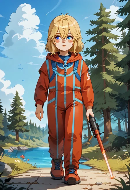 score_9, score_8_up, score_7_up
outdoors, jungles, forest, day, summer, clouds
alisattp, 1girl, solo, blonde hair, blue eyes, blush stickers, hair between eyes, bangs, red bodysuit, <lora:alisattp_pdxl-000009:1>
laser gun in hand, looking around, walking, front view, full body view