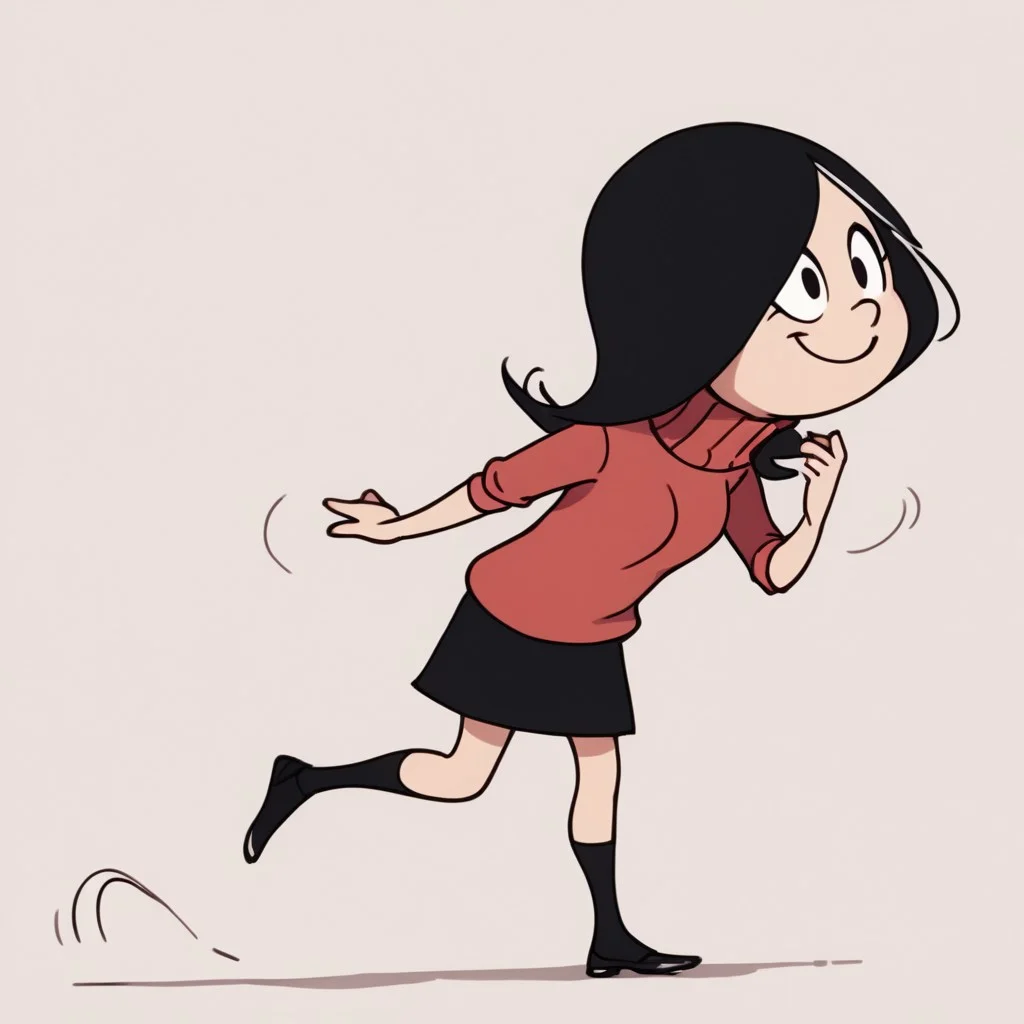 score_9, score_8_up, score_7_up BREAK Calcetinera, 1girl, black hair, black eyes, red turtleneck sweater, black skirt, black socks, flat white shoes, cute smile, cartoon, source_cartoon, solo, solo focus, face view, face closeup,