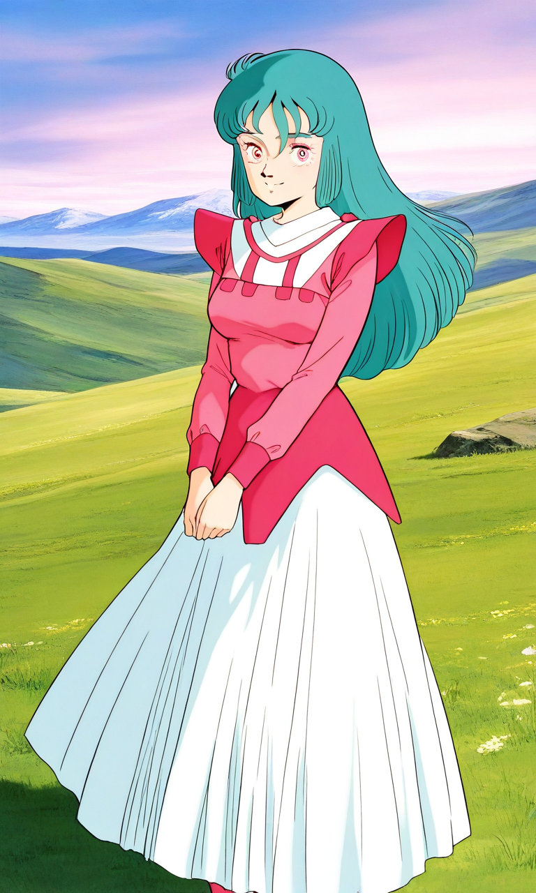 general,highres, ultra-detailed,very aesthetic,best quality ,best hands, BREAK <lora:Ciela_Lapana_dress_IS:1>
Ciela_Lapana(dress), 1girl, solo, long hair, pink eyes, aqua hair, bangs, green hair, medium breasts, 
pink dress, white skirt, long skirt,
smile, looking at viewer, v arms,
grass, sky, fantasy,