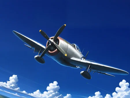 <lora:P-47_Thunderbolt_Illustrious:1.0> (p-47 thunderbolt, aircraft, airplane, propeller:1.1),flying, sky, clouds, upward_angle, outdoor, clear_day, blue_sky, masterpiece, best_quality, amazing_quality