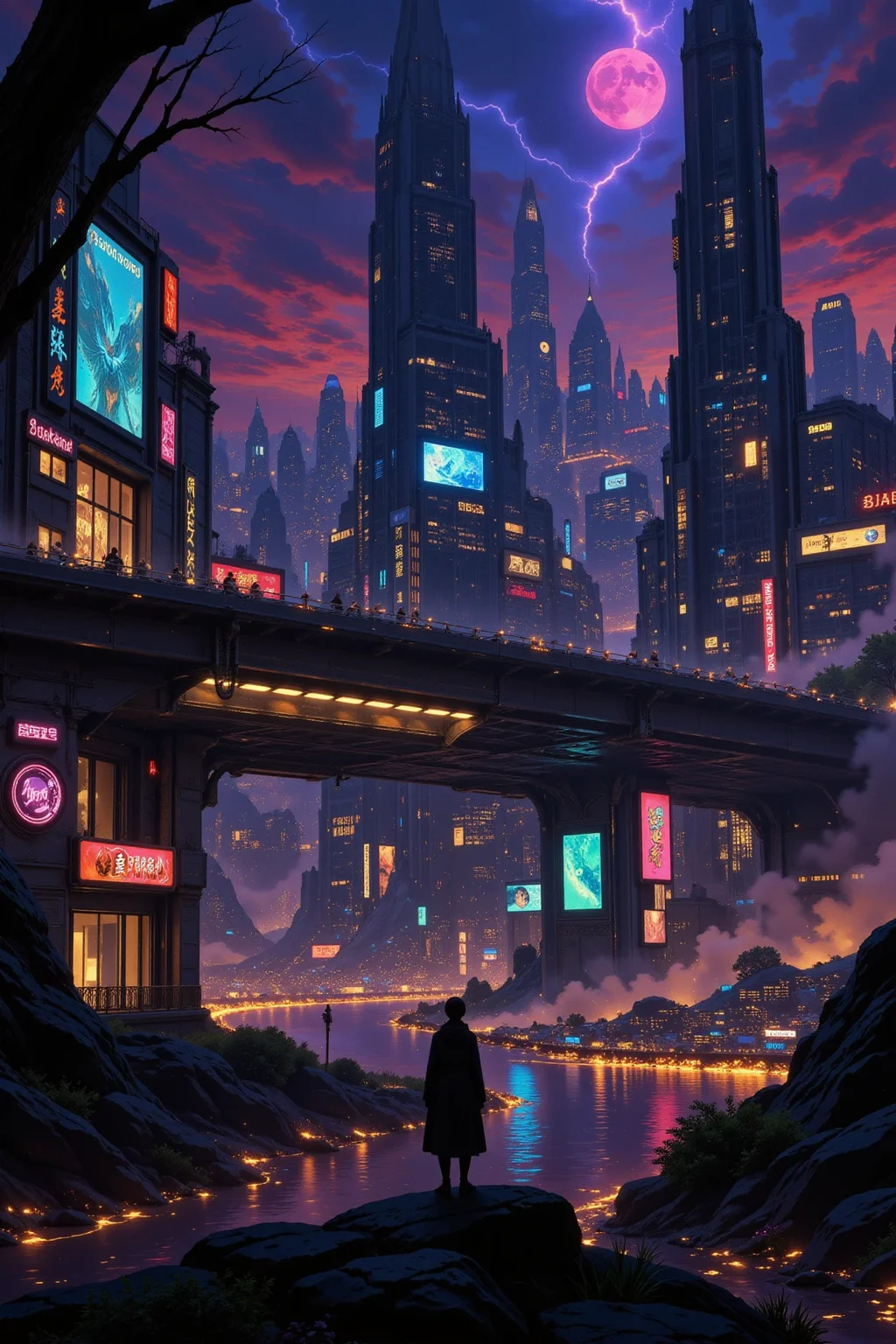 a futuristic sci-fi fantastic cyberpunk city beautiful  landscape, dusk, woman, very intricate, very detailed, sharp, bright, colorful, <lora:Hand v2:0.5> <lora:Anti-Blur:1><lora:Insane Detail Slider:0.25>  <lora:flux.1_lora_flyway_Epic-detail_v2:0.3> <lora:fluxenhancer:0.25> <lora:Anime_style:0.6> anime style