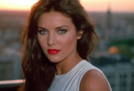 CinematicPortrait woman analog photo brunette masterpiece outdoors, (glossy lipstick), grey eyes, (balcony sunset cityscape), soft focus, depth of field, film grain, (((looking at viewer))) <lora:CinematicPortraitXL_v3:0.35> <lora:EuroBabe-v4-XL:0.25>