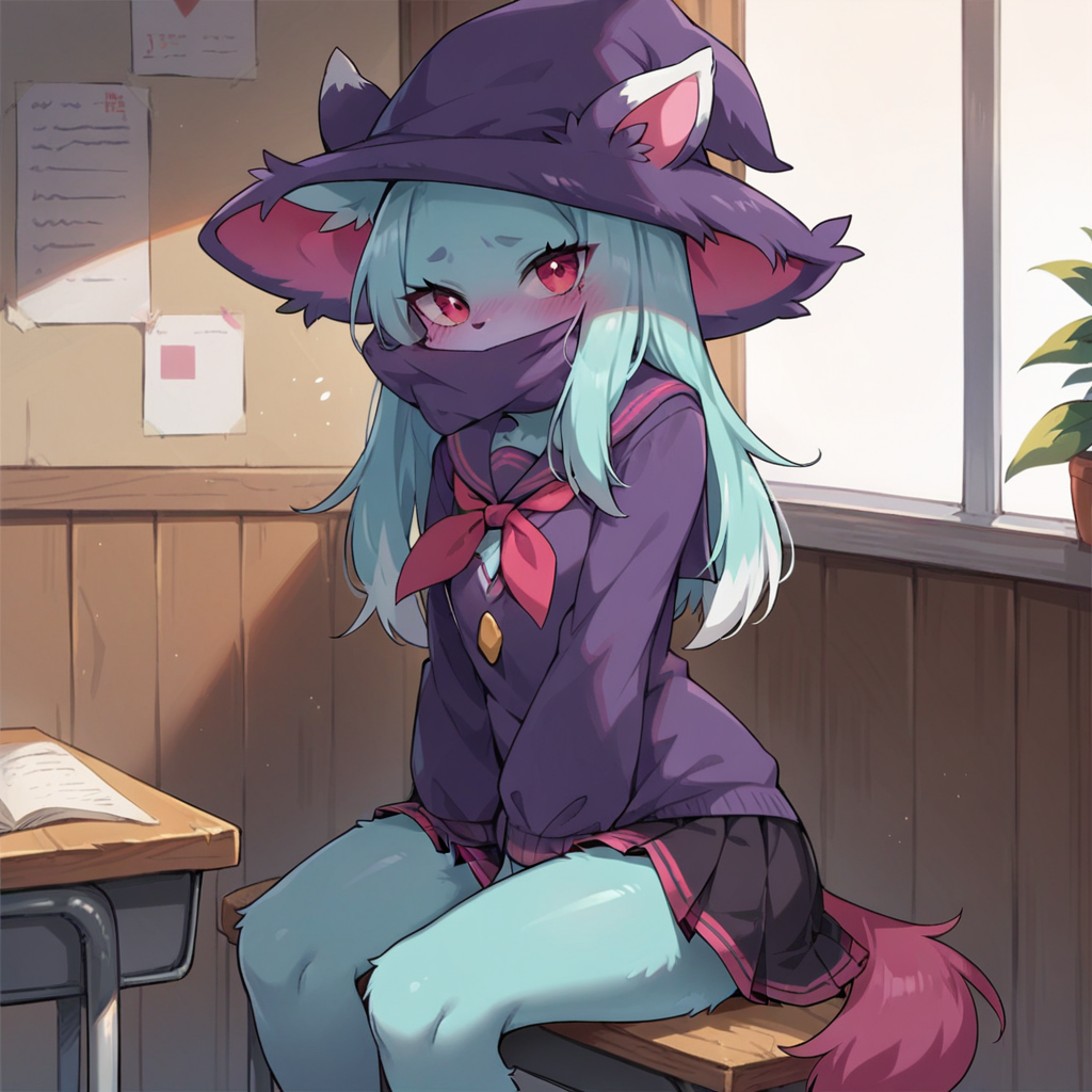 <lora:Midis_Katress_v1:1> , katress, sitting, school uniform, score_9, score_8_up, score_7_up, score_6_up, source_anime, BREAK,