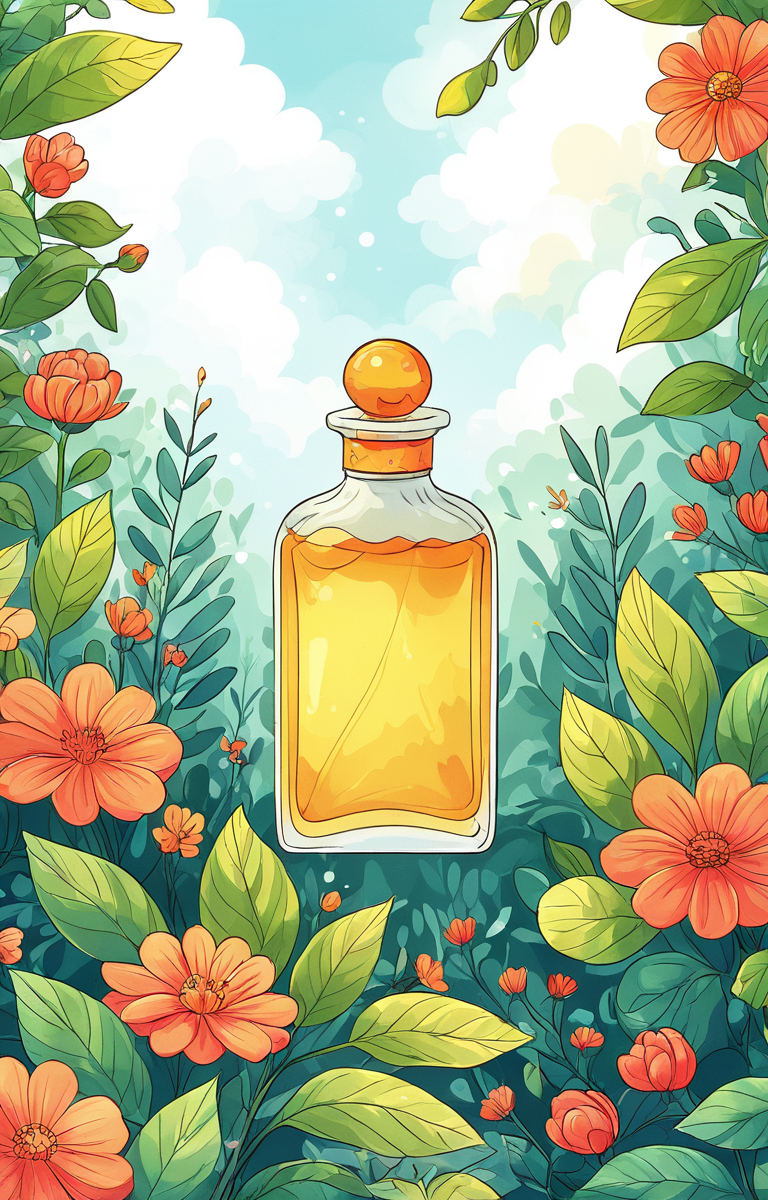 masterpiece,best quality,<lora:tbh43-sdxl:0.9>,illustration, A bottle of perfume in garden