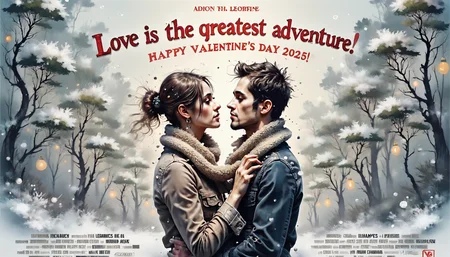 positiv Clip L: aidmatextimprover, mvpstrCE style, dinkwfsn    Movie poster with the title "Love is the greatest adventure â Happy Valentineâs Day 2025!", shows a work of art of a winter wonderland scene with a couple wrapped in a single oversized scarf, whispering sweet nothings. Snowflakes gently fall, the background fades into a dreamy blur of frost-covered trees and soft glowing lanterns positiv Clip G: aidmatextimprover, mvpstrCE style, dinkwfsn    Movie poster with the title "Love is the greatest adventure â Happy Valentineâs Day 2025!", shows a work of art of a winter wonderland scene with a couple wrapped in a single oversized scarf, whispering sweet nothings. Snowflakes gently fall, the background fades into a dreamy blur of frost-covered trees and soft glowing lanterns