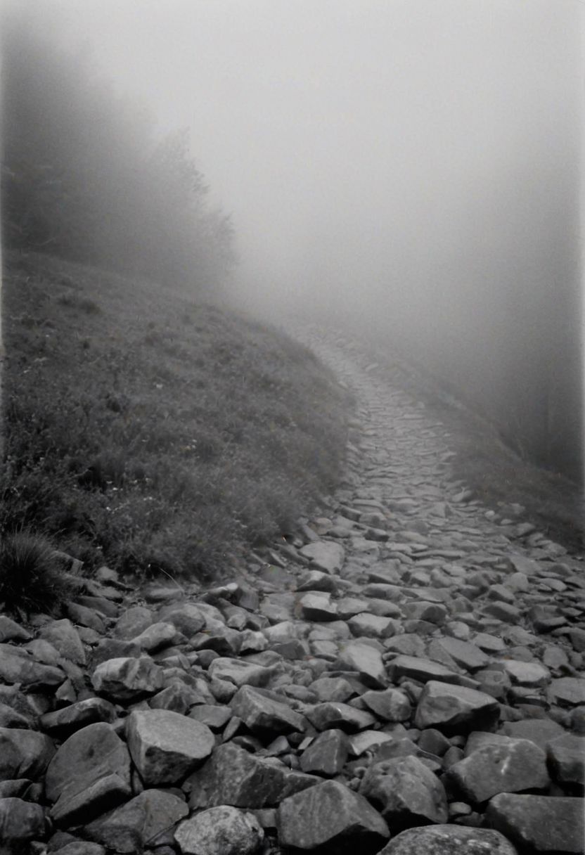 KB_Kentmere400, instagram photo, a foggy mountain,  soft shadows, film grain