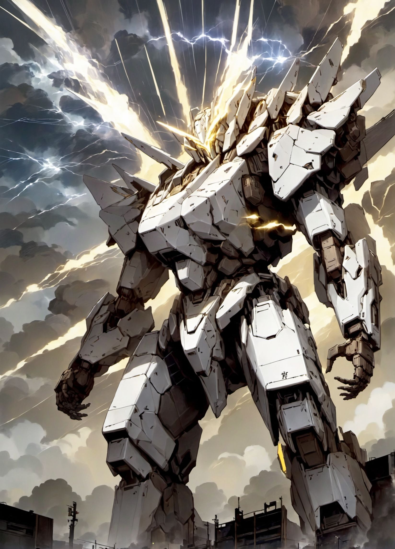 A giant mech wrapped in lightning, <lora:[XL]Mechatest:1>