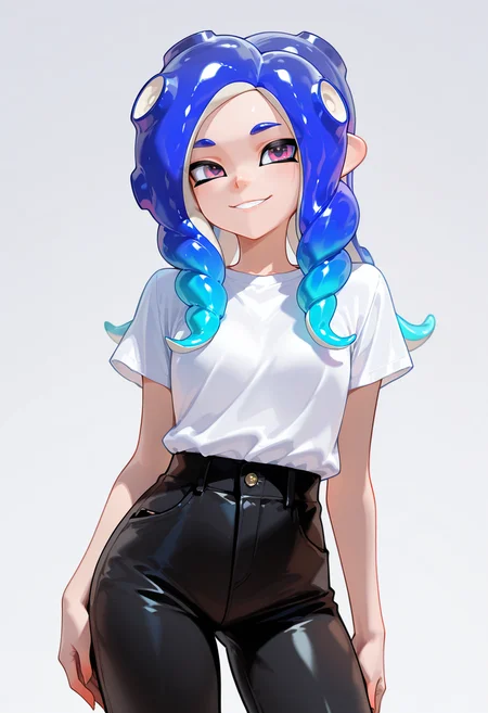 masterpiece, best quality,absurdres, ultra-detailed, high resolution,
octoling, 1boy, solo, smile, blue hair, gradient hair, long hair, posing,
