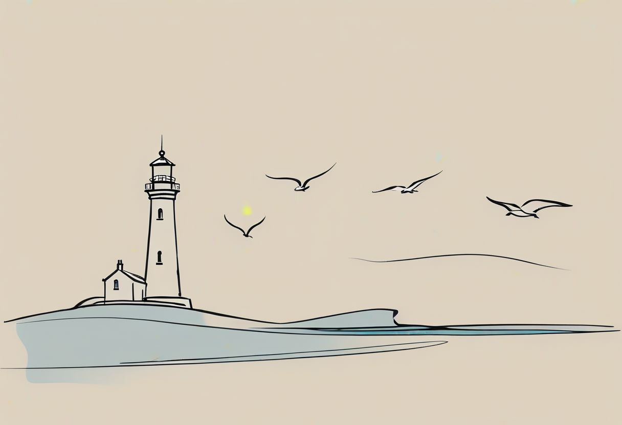 dynamic portrayal of a seaside lighthouse surrounded by whales in the ocean and seagulls in the sky, meticulously crafted, ultra-high resolution, crisp, expertly executed, precise, bold contrast, intensely vibrant, rich deep shadows, pristine clarity