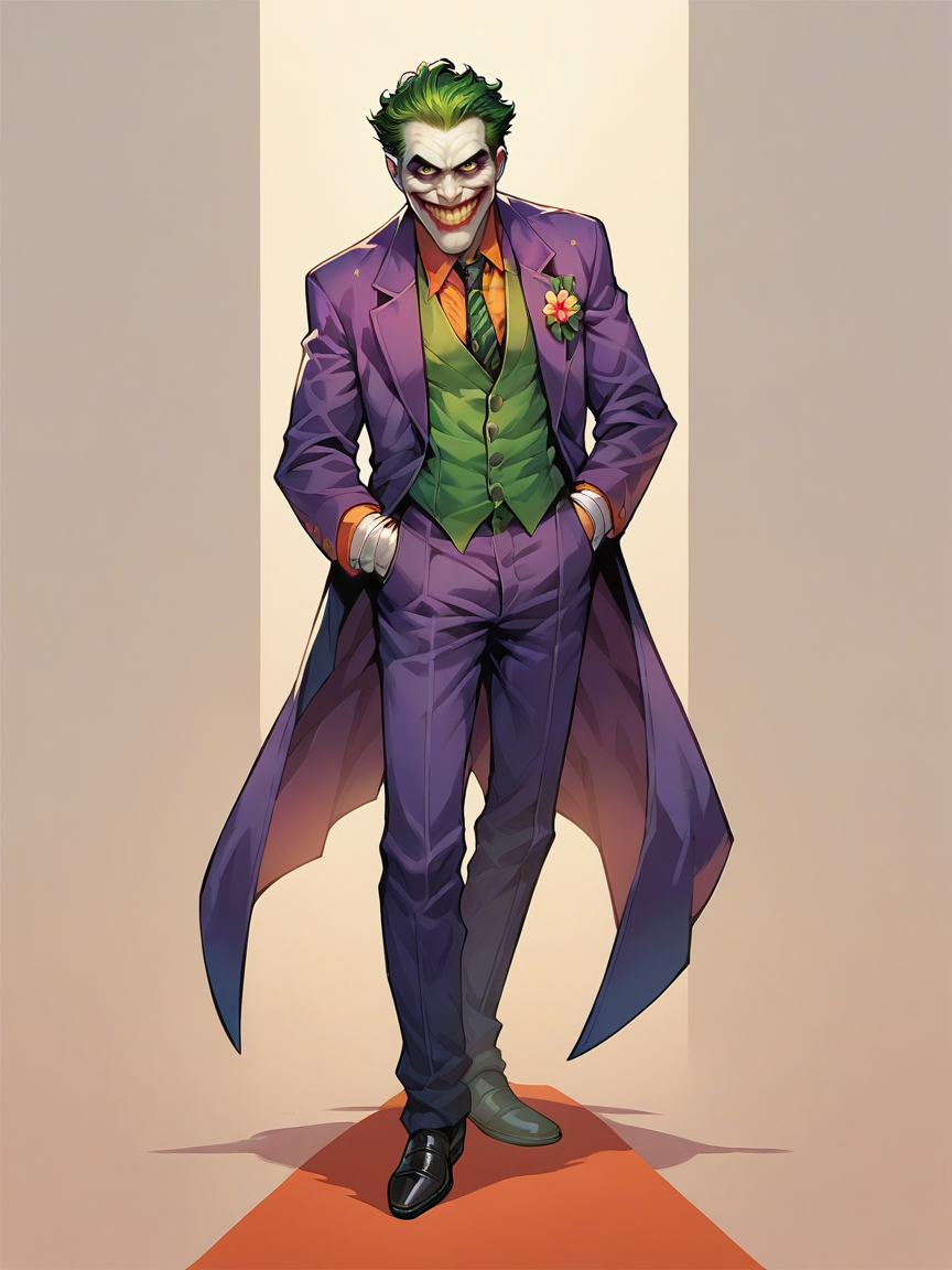 score_9, score_8_up, score_7_up, score_6_up, score_5_up,  <lora:thejokerXLP:0.8> the joker, 1boy, solo, green hair, suit, smile, formal, necktie, gloves, green eyes full body,
