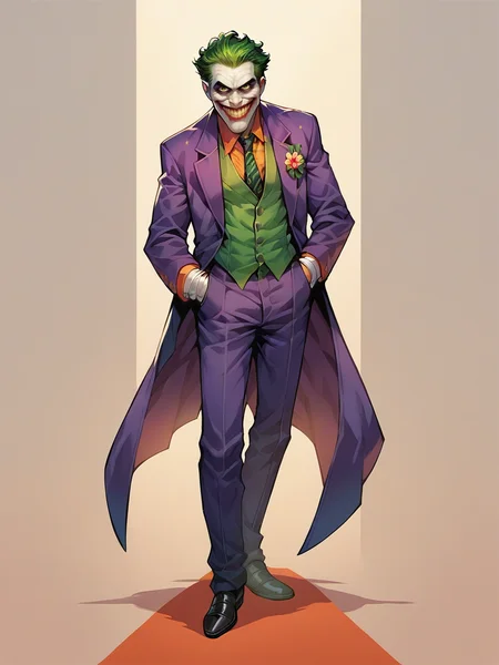 score_9, score_8_up, score_7_up, score_6_up, score_5_up, <lora:thejokerXLP:0.8> the joker, 1boy, solo, green hair, suit, smile, formal, necktie, gloves, green eyes full body,