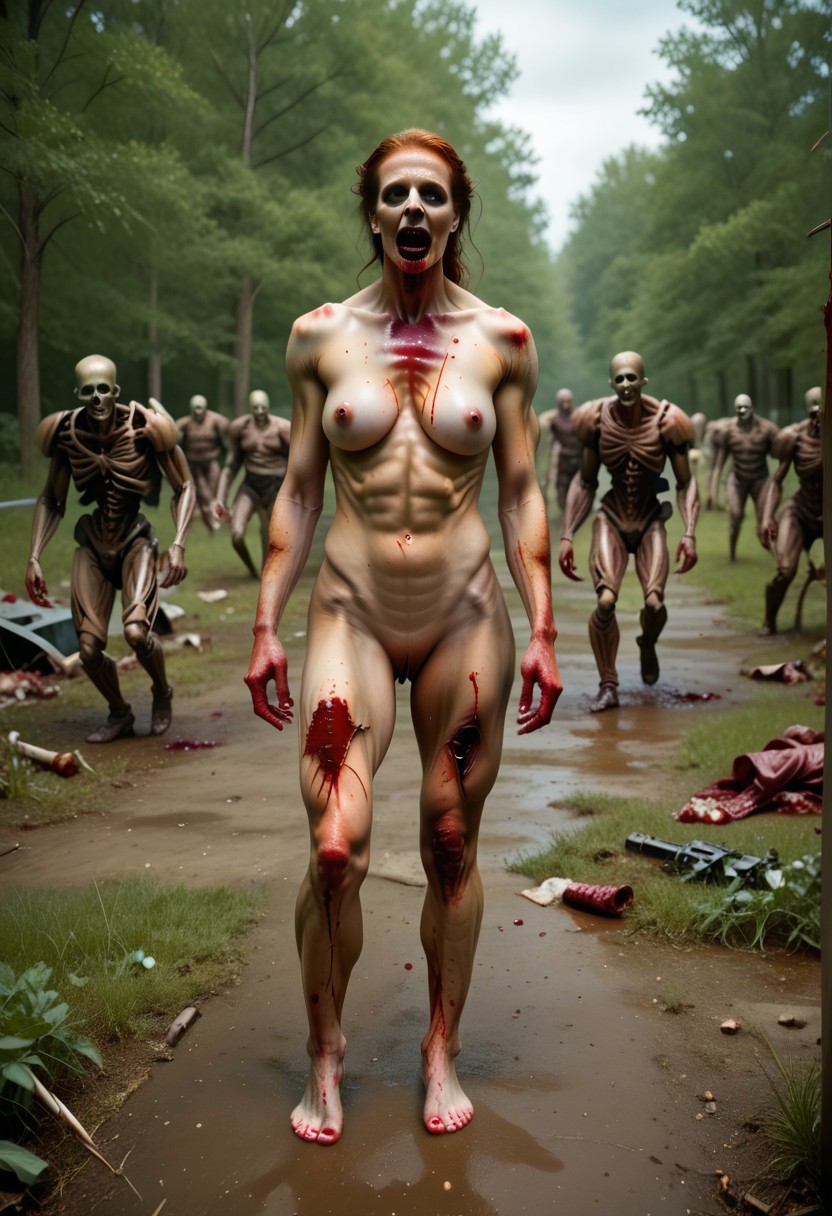safe_pos, pale, tattered outfit, rotten, skeletal, photo score_9_up score_8_up score_7_up action scene movie stil zombies  horror action scene, big budget blockbuster,  gore, killed cannibals ,woman, , men ,happy to die, , 4girl  nude blood realistic dirty walking barefoot medium breasts nude nsfw blood undead ghouls, zombies ,living dead, detailed, huge breasts ,blood and guts and innards ,realistic ,nsfw, best quality,masterpiece ,4k uncensored, prefect lighting, rating_explicit, groups on blood undead hoards in background