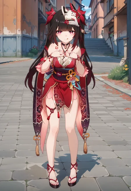 score_9, score_8_up, score_7_up, BREAK source_anime, masterpiece, anime screencap, shiny skin,
1girl, solo,
blush, licking lips ,
full body ,
from behind ,
female focus,
sexy,
looking at viewer ,
hands on chest ,
leaning forward,
srsparkle,
outdoors,
<lora:srsparkle.pony:1>